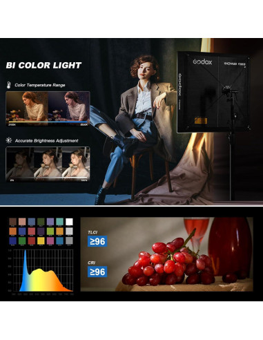 Panel de Luz LED Bicolor Godox F400Bi 0.64x1.22m DMX