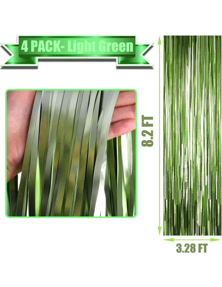 Paquete de 4 Cortinas de Flecos de Papel de Aluminio Verde Claro 1m x 2.5m