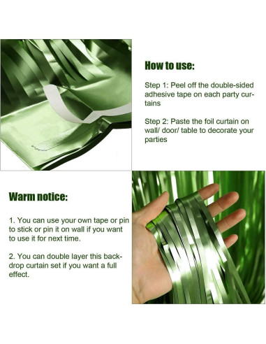 Paquete de 4 Cortinas de Flecos de Papel de Aluminio Verde Claro 1m x 2.5m