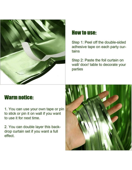 Paquete de 4 Cortinas de Flecos de Papel de Aluminio Verde Claro 1m x 2.5m