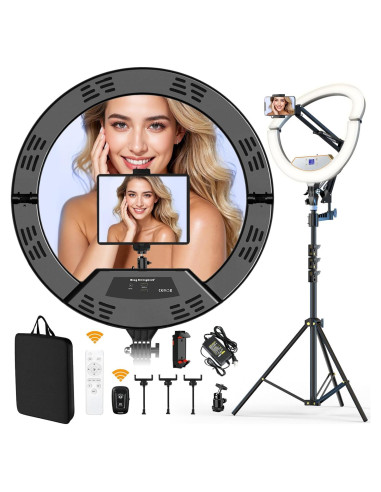 Luz de Anillo LED 22" MACTREM con Trípode 75" y Soporte