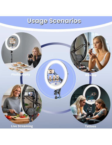 Luz de Anillo LED 22" MACTREM con Trípode 75" y Soporte