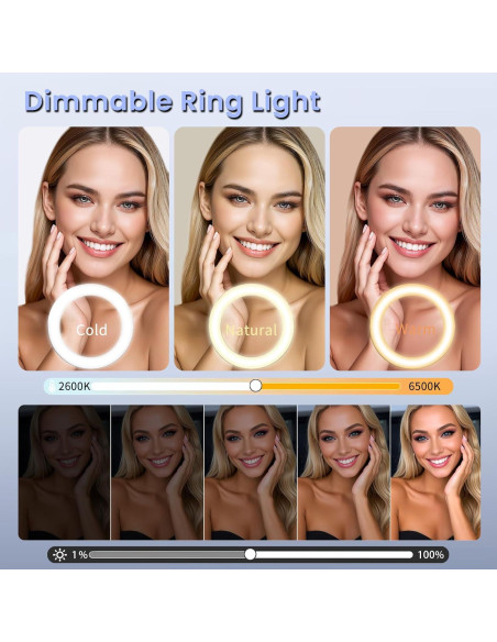 Luz de Anillo LED 22" MACTREM con Trípode 75" y Soporte