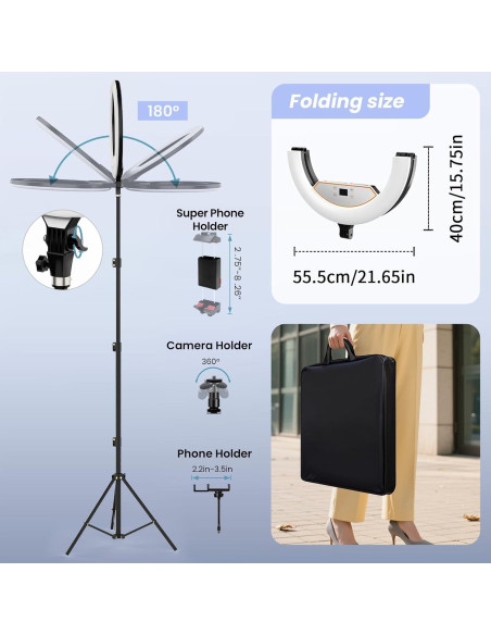 Luz de Anillo LED 22" MACTREM con Trípode 75" y Soporte