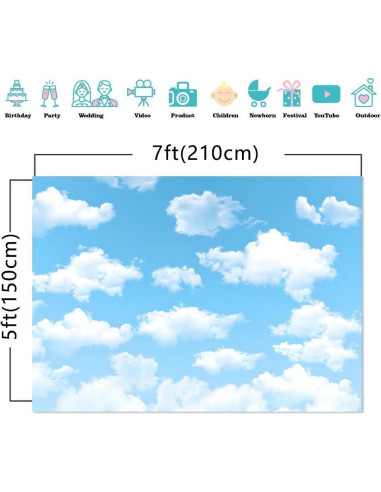 Telón de Fondo Fotográfico Yongqian 2.13x1.52m Cielo Azul Nubes