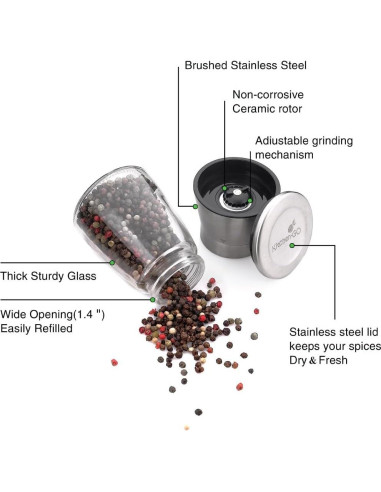 Molinillo de Pimienta y Sal Kitchen-GO Acero Inoxidable 14cm