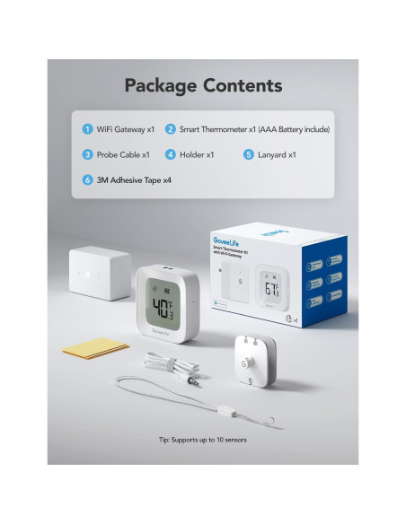 Termómetro WiFi GoveeLife H5108 con Alarma y Pantalla LCD