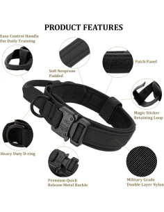 Collar Táctico para Perros Periflowin - Nylon Militar Ajustable Mediano Negro 2