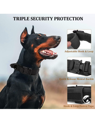 Collar Táctico para Perros Periflowin - Nylon Militar Ajustable Mediano Negro