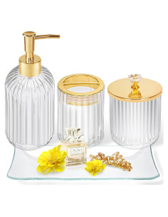 Juego de Accesorios de Baño Cirhy 4 Piezas Vidrio Dorado