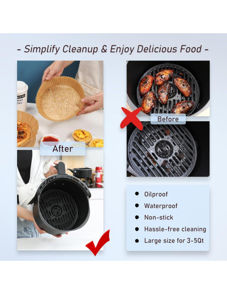 100 Forros de Papel Pergamino Foopama 16.5cm para Freidora de Aire