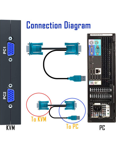 Conmutador KVM VGA 2 Puertos DiamondTiger con 2 Cables