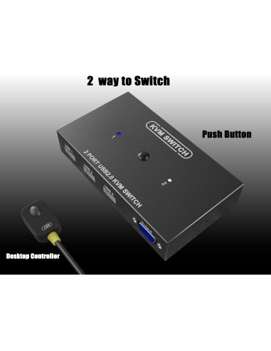 Conmutador KVM VGA 2 Puertos DiamondTiger con 2 Cables