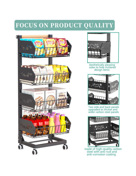 Carro de Almacenamiento Rodante ANJUBAN 4 Niveles Negro