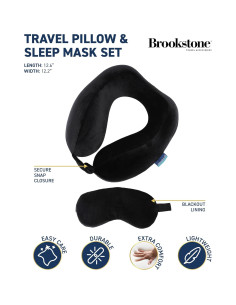 Conjunto de almohada de viaje Brookstone con máscara para ojos 2