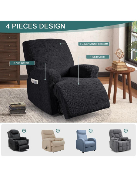 Cubierta de Sofá Reclinable Ruaozz Extra Grande Negra