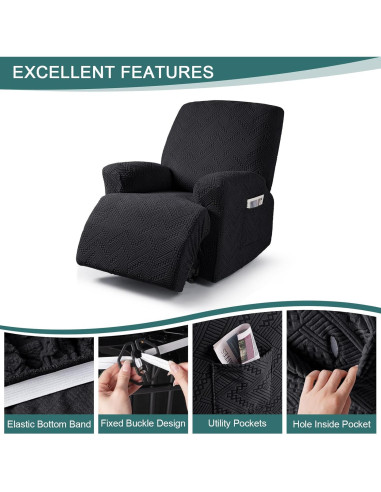 Cubierta de Sofá Reclinable Ruaozz Extra Grande Negra