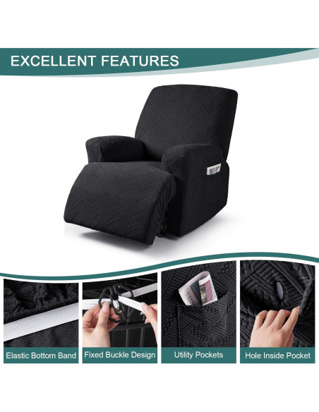 Cubierta de Sofá Reclinable Ruaozz Extra Grande Negra