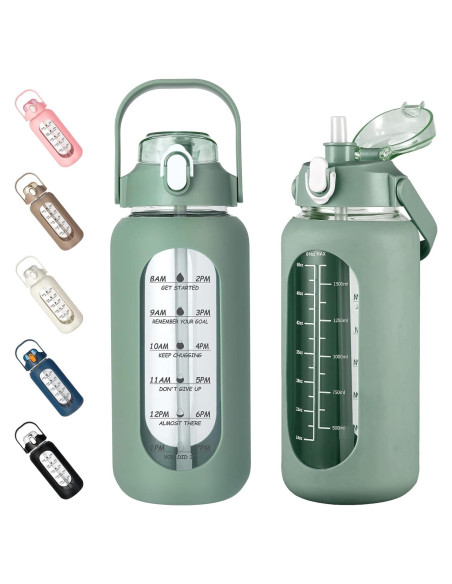 Botella de Agua de Vidrio Kytffu 2L con Pajilla y Funda Silicona