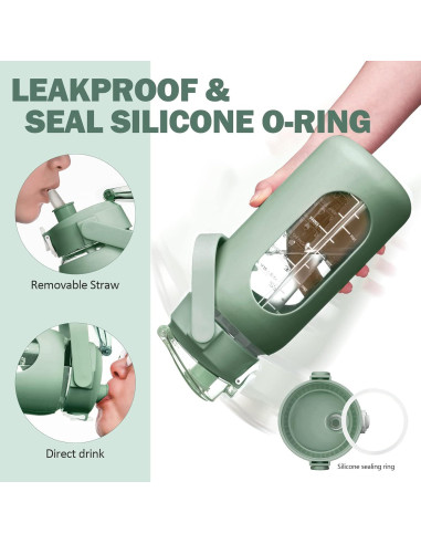 Botella de Agua de Vidrio Kytffu 2L con Pajilla y Funda Silicona