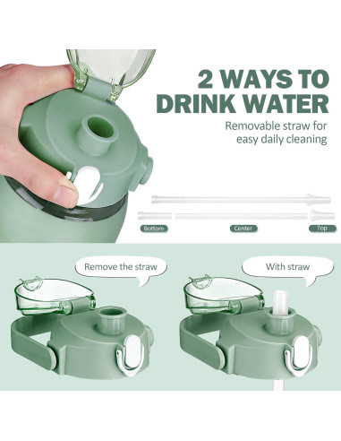 Botella de Agua de Vidrio Kytffu 2L con Pajilla y Funda Silicona