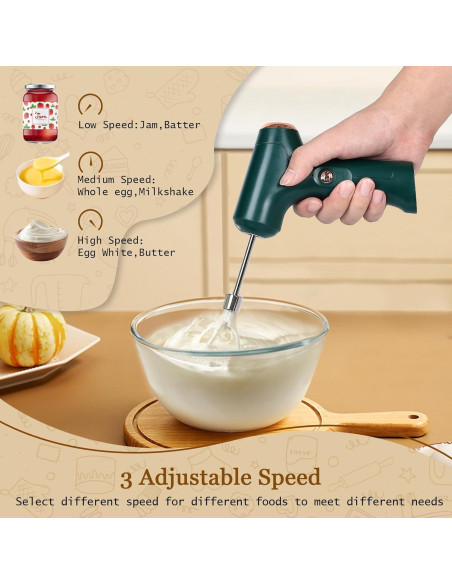 Batidora de Mano Inalámbrica Chidoyii J-2 Verde 3 Velocidades Batidora de Mano Inalámbrica Chidoyii J-2 Verde 3 Velocidades