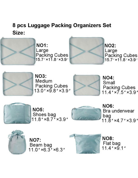 Juego de Organizadores de Empaque para Viaje 8 Piezas Gris