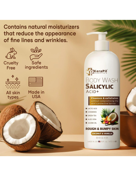 Gel de Ducha Exfoliante KERAPIL 473 ml - Coco y Vainilla