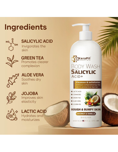 Gel de Ducha Exfoliante KERAPIL 473 ml - Coco y Vainilla