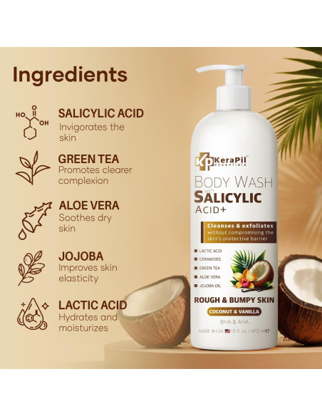 Gel de Ducha Exfoliante KERAPIL 473 ml - Coco y Vainilla