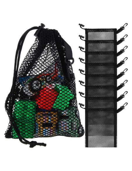 8 Bolsas de Malla Negras Shappy con Cuerda y Clips 33x40cm