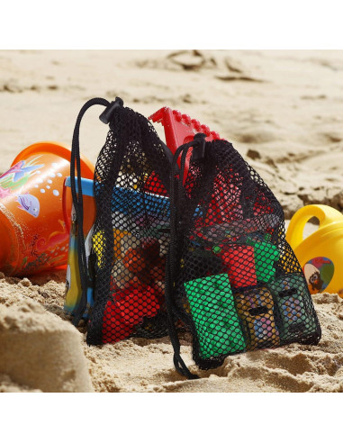 8 Bolsas de Malla Negras Shappy con Cuerda y Clips 33x40cm