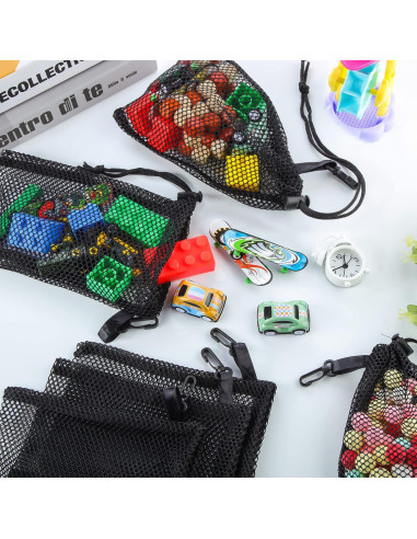 8 Bolsas de Malla Negras Shappy con Cuerda y Clips 33x40cm