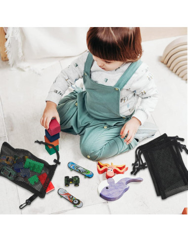 8 Bolsas de Malla Negras Shappy con Cuerda y Clips 33x40cm