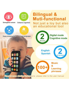 Teléfono Bilingüe para Bebés KALUYA - Juguete Educativo Negro 2