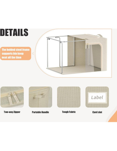 3 Cajas de Almacenamiento Plegables Furnhome 40L Lino Beige