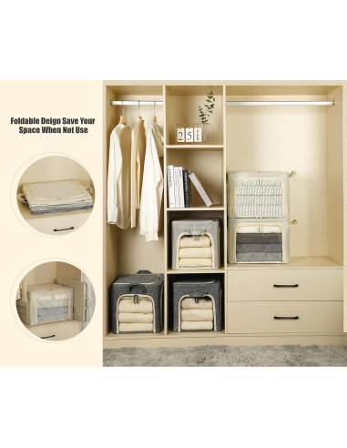 3 Cajas de Almacenamiento Plegables Furnhome 40L Lino Beige