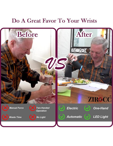 Molinillo Eléctrico de Sal y Pimienta ZIROCC - Automático, Negro