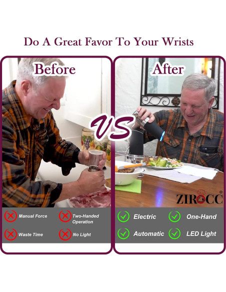 Molinillo Eléctrico de Sal y Pimienta ZIROCC - Automático, Negro