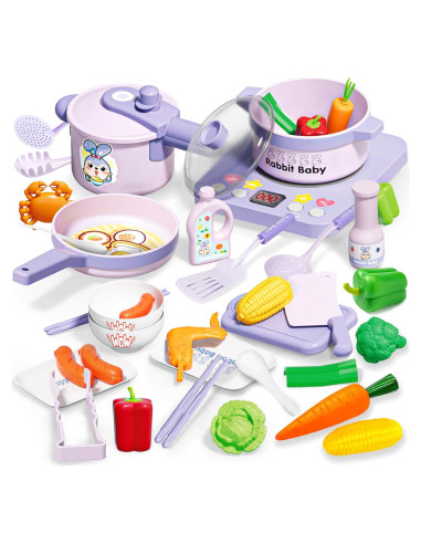 Juego de Cocina Infantil SMILESSKIDDO 37 Piezas Morado