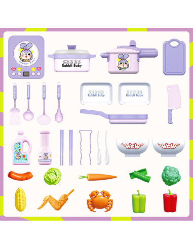 Juego de Cocina Infantil SMILESSKIDDO 37 Piezas Morado
