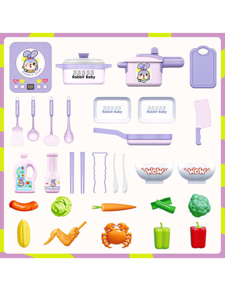 Juego de Cocina Infantil SMILESSKIDDO 37 Piezas Morado Juego de Cocina Infantil SMILESSKIDDO 37 Piezas Morado