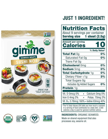 Hojas de Algas Sushi Nori Orgánico gimMe 12 Paquetes 275.7g