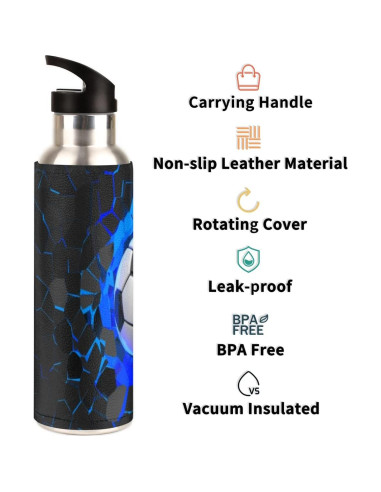 Botella de Agua Acero Inoxidable 600ml YoCosy Fútbol Azul