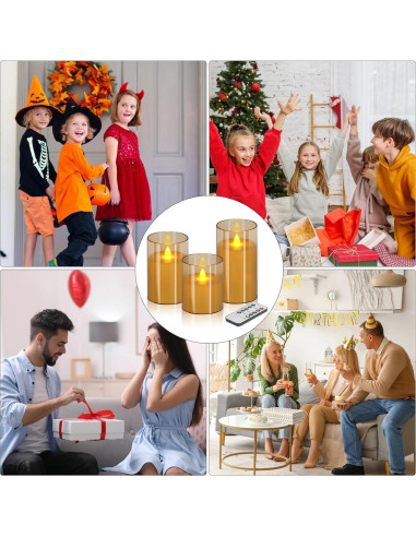 Juego de 3 Velas Sin Llama Wemarry 10cm 13cm 15cm con Control Remoto