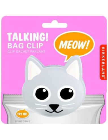Clip de bolsa Kikkerland con sonido de gato gris