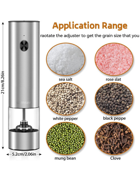 Molino de Pimienta Eléctrico Samsen - Acero Inoxidable 70ml