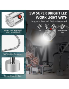 Luz de Trabajo LED Magnética Deeffe 5W Cuello de Cisne 550 Lúmenes 2