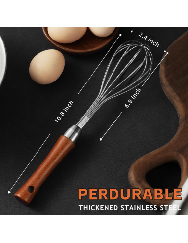 Batidor de Globo Kjsdn de Acero Inoxidable con Mango de Madera