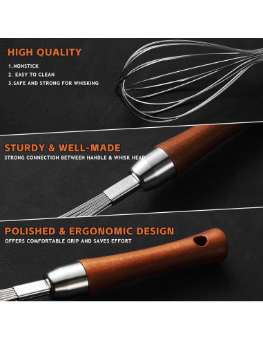 Batidor de Globo Kjsdn de Acero Inoxidable con Mango de Madera